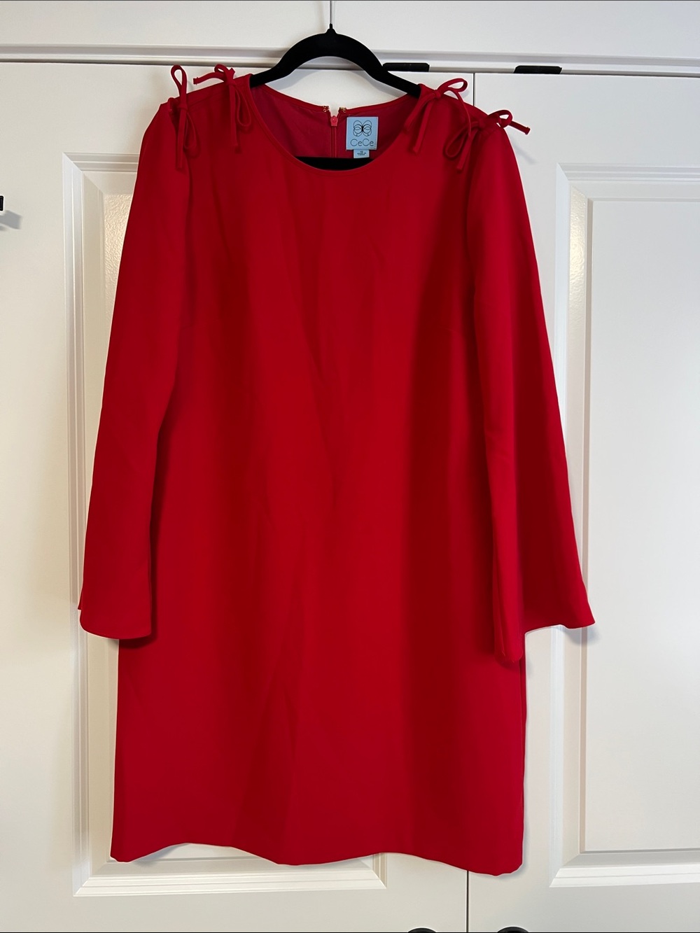 CeCe Vibrant Red Long Sleeve Shift Dress with Shoulder Ties